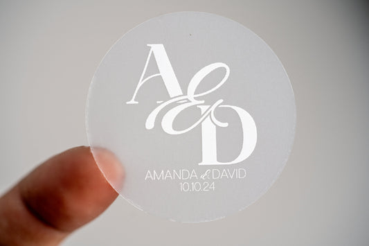 White Wedding Clear Monogram Stickers
