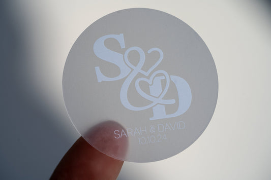 Custom White Print Wedding Monogram Sticker