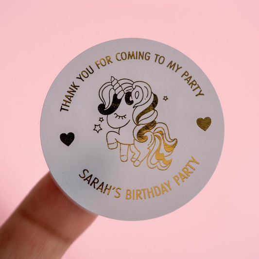 Personalised Foil Unicorn Birthday Stickers