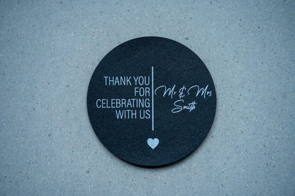 Personalised "Thank You For Celebrating With Us" Black Stickers