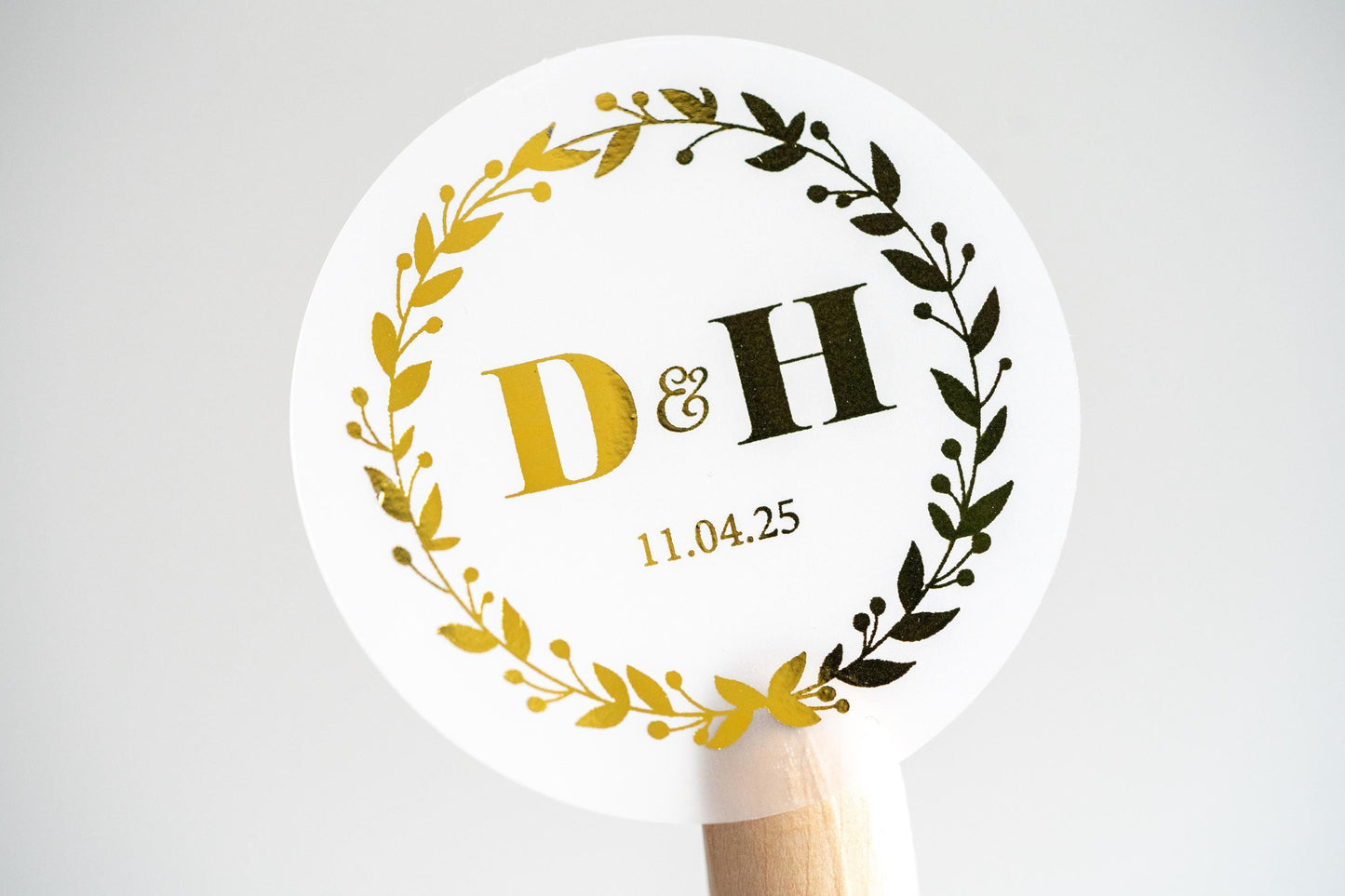 Custom Foil Monogram Leaf Frame Wedding Stickers