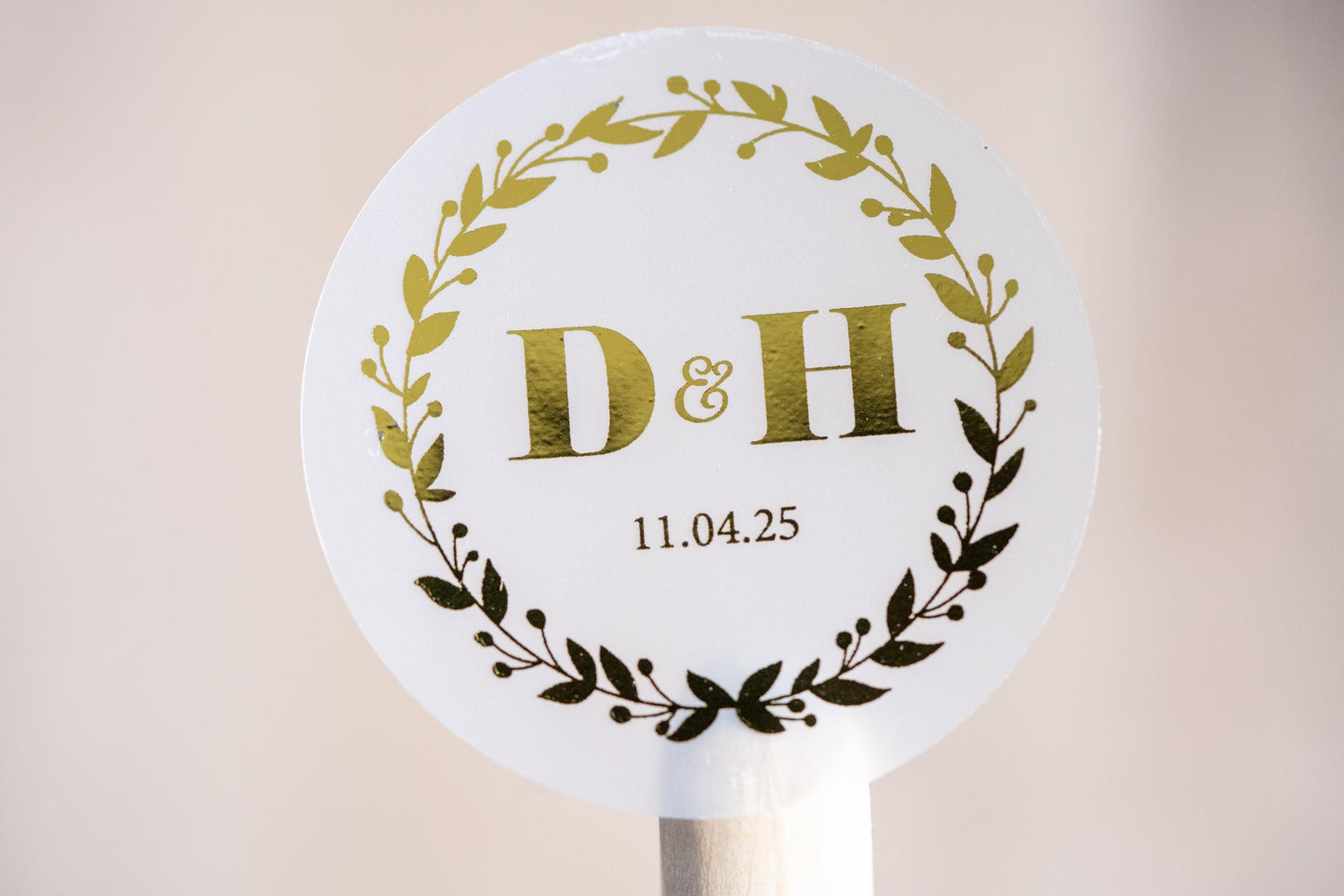 Custom Foil Monogram Leaf Frame Wedding Stickers