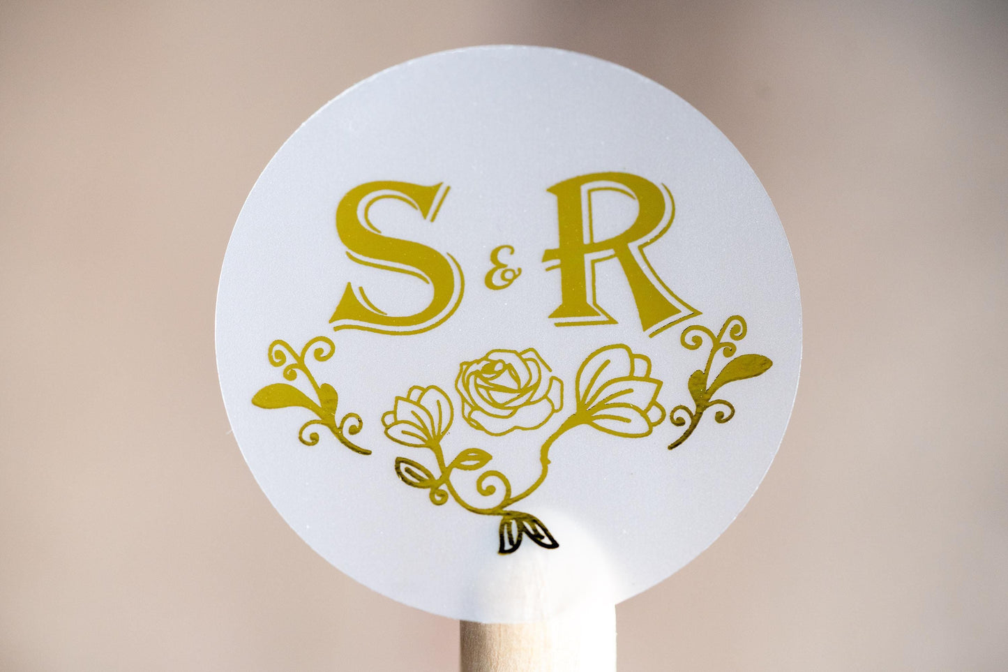 Foil Monogram Sticker with Rose Frame