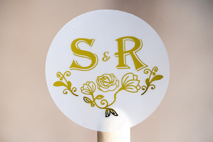 Foil Monogram Sticker with Rose Frame