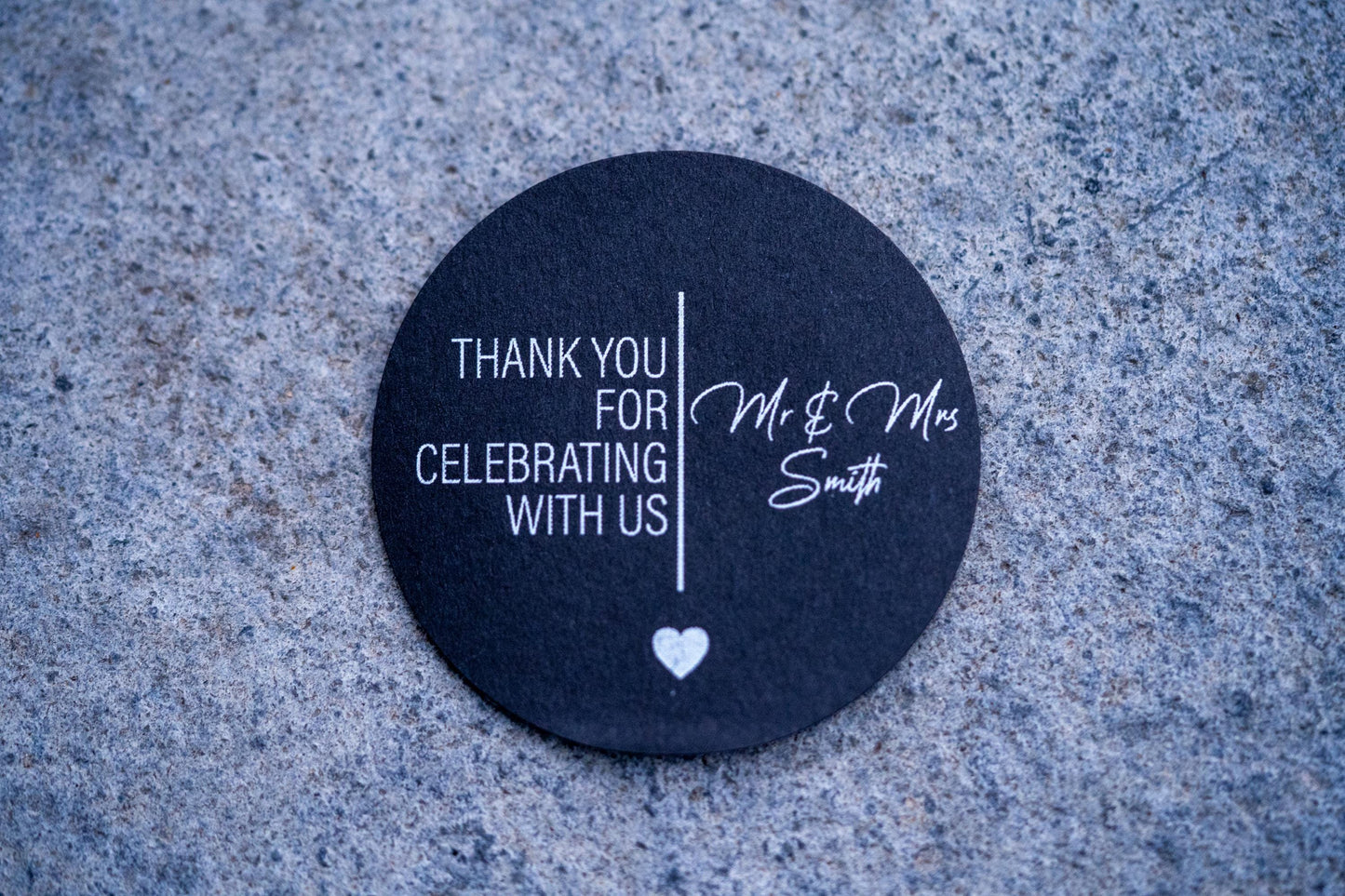 Personalised "Thank You For Celebrating With Us" Black Stickers