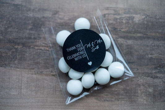 Personalised "Thank You For Celebrating With Us" Black Stickers