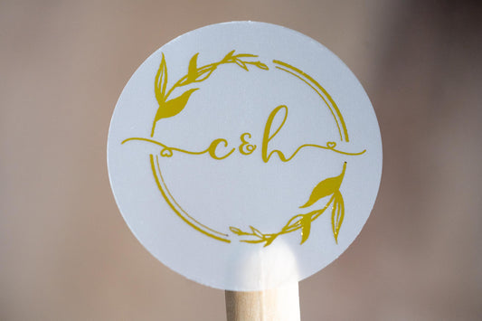 Personalised Foil Monogram Stickers with Leaf Border