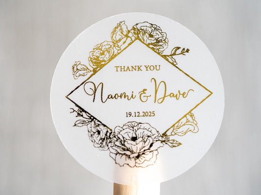 Custom Foil Floral Frame Wedding Sticker