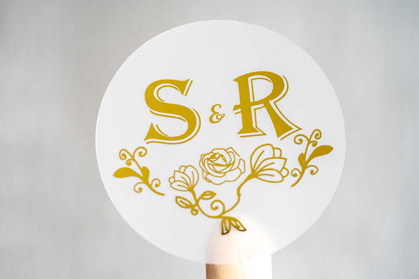 Foil Monogram Sticker with Rose Frame