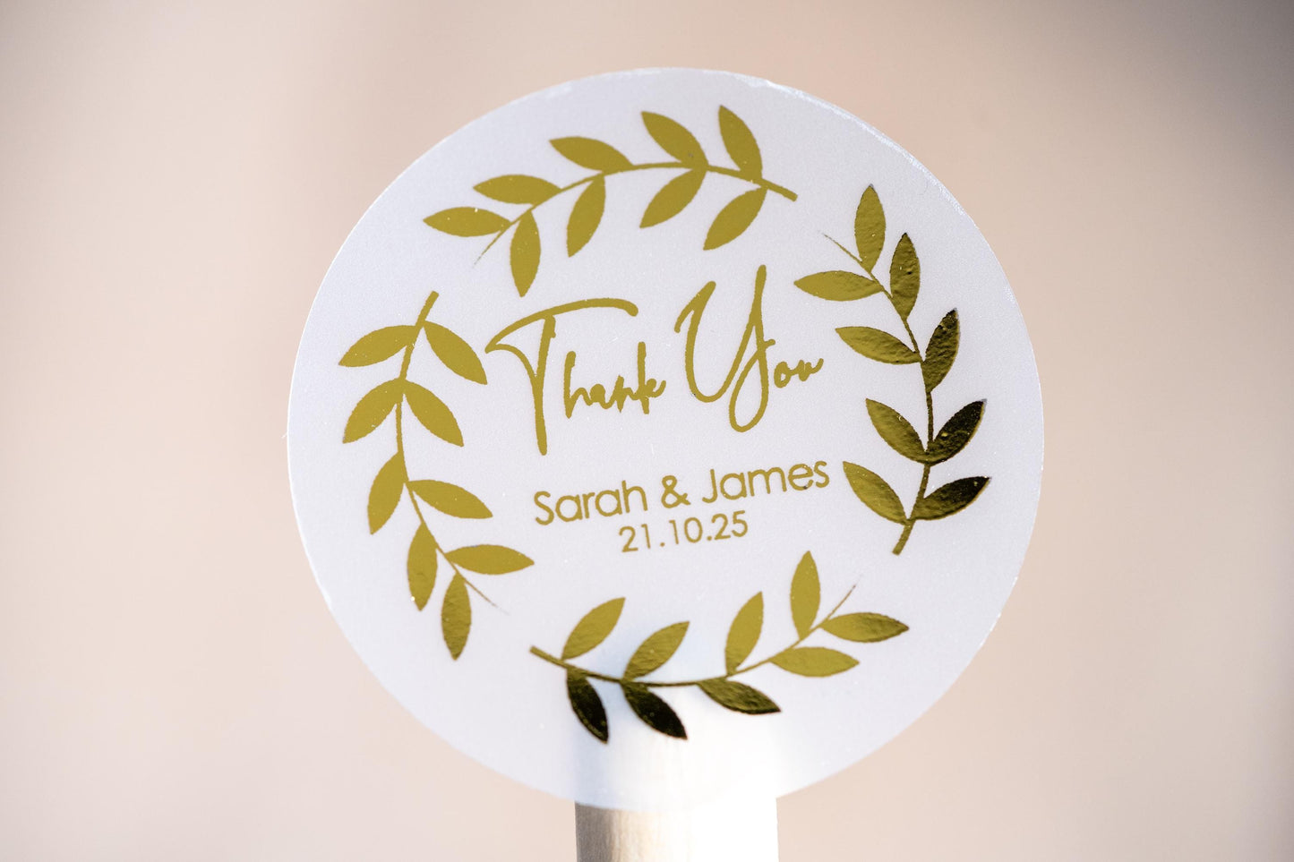 Custom Foil Leaf Frame Thank You Wedding Stickers