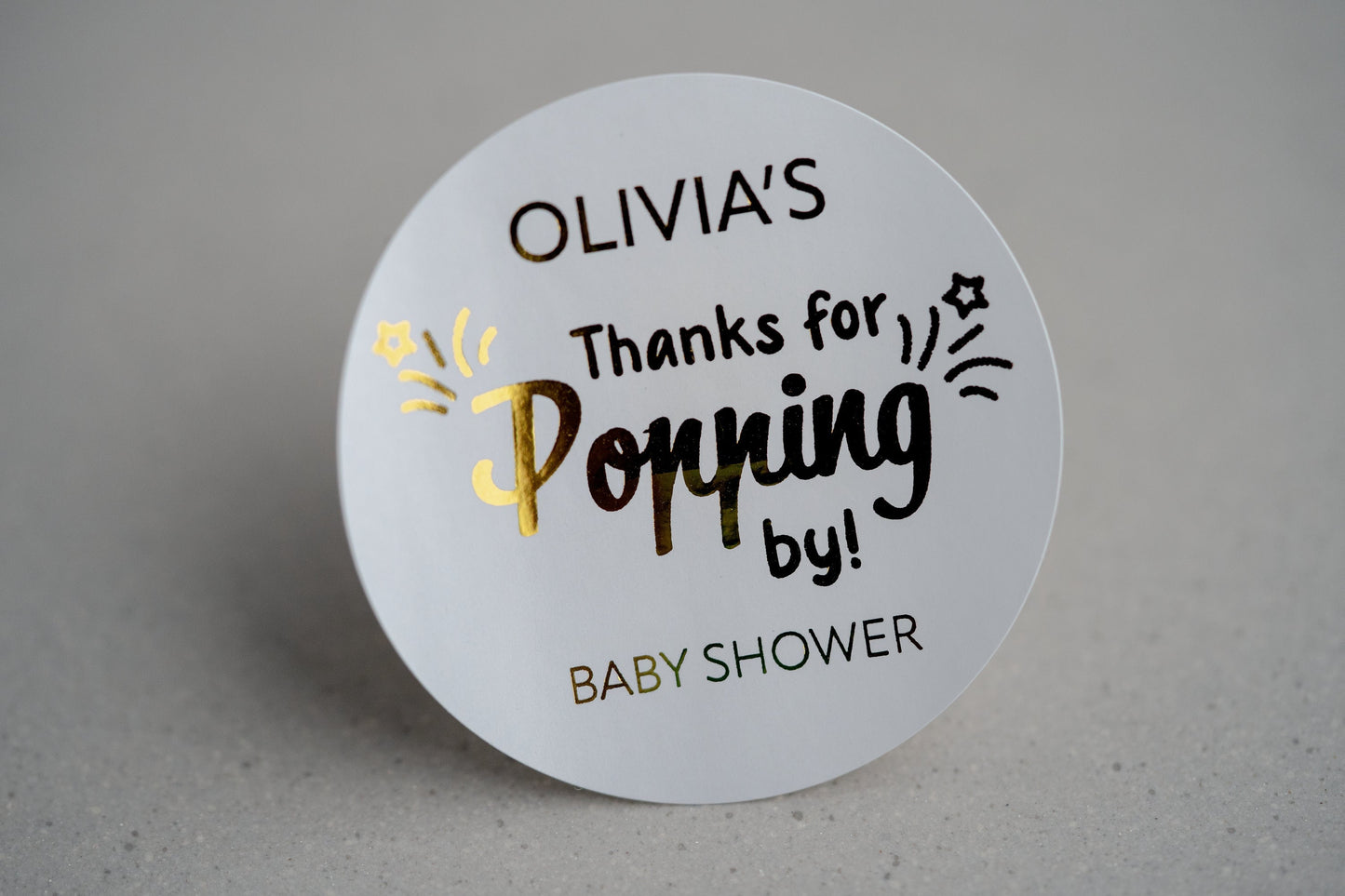 Baby Shower "Thanks for Popping By" Foil Stickers