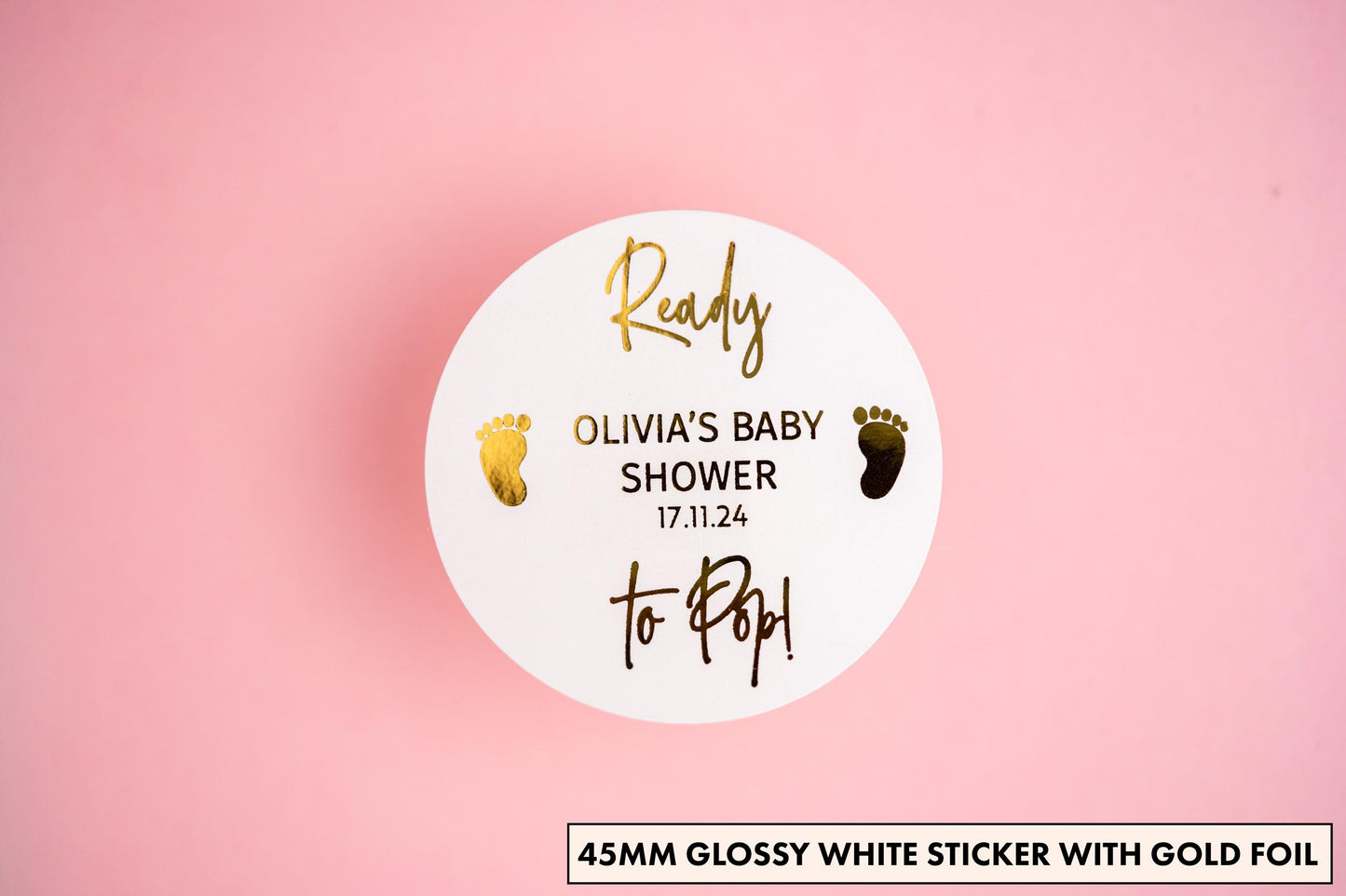 "Ready to Pop" Baby Shower Foil Stickers